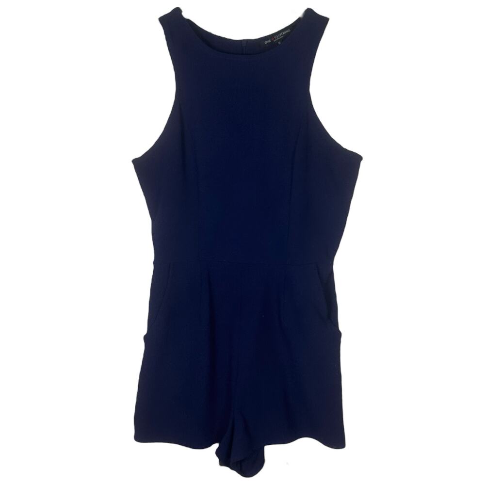 One Clothing Romper Sleeveless Tank Shorts Pockets Blue Womens S NWOT